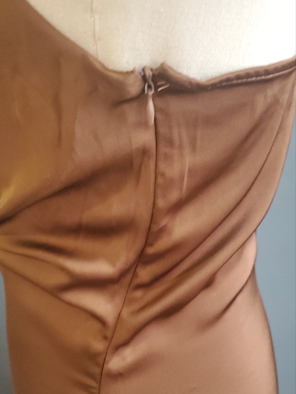 Chocolate Satin Slip Feel Slip Dress with Side Button Slit - Picture 10 of 17